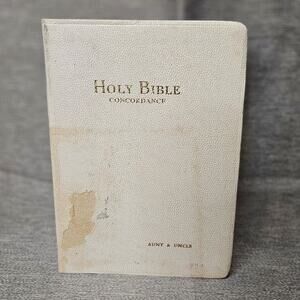 Holy Bible with Concordance RSV World 1962 FLAWS SEEN White Cover AUNT UNCLE